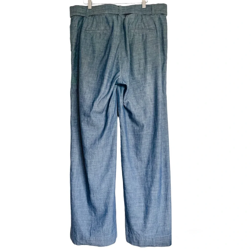 Banana Republic Wide Leg Chambray Tie Waist Trousers Blue 14 183833-00